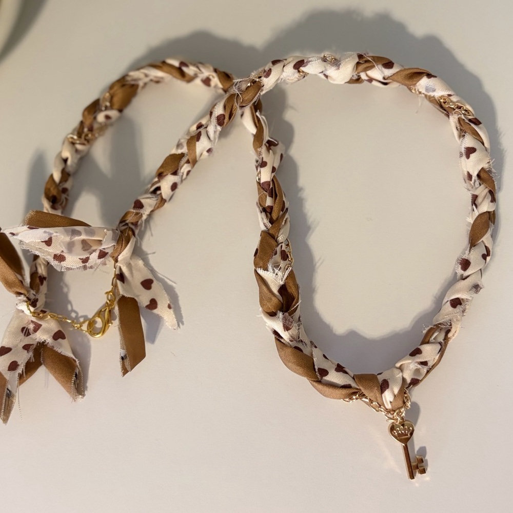 Heart Print Scarf Necklace with Gold Accents + Clasp